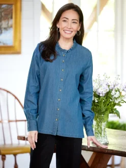 Ella Simone Ruffle-Neck Denim Shirt