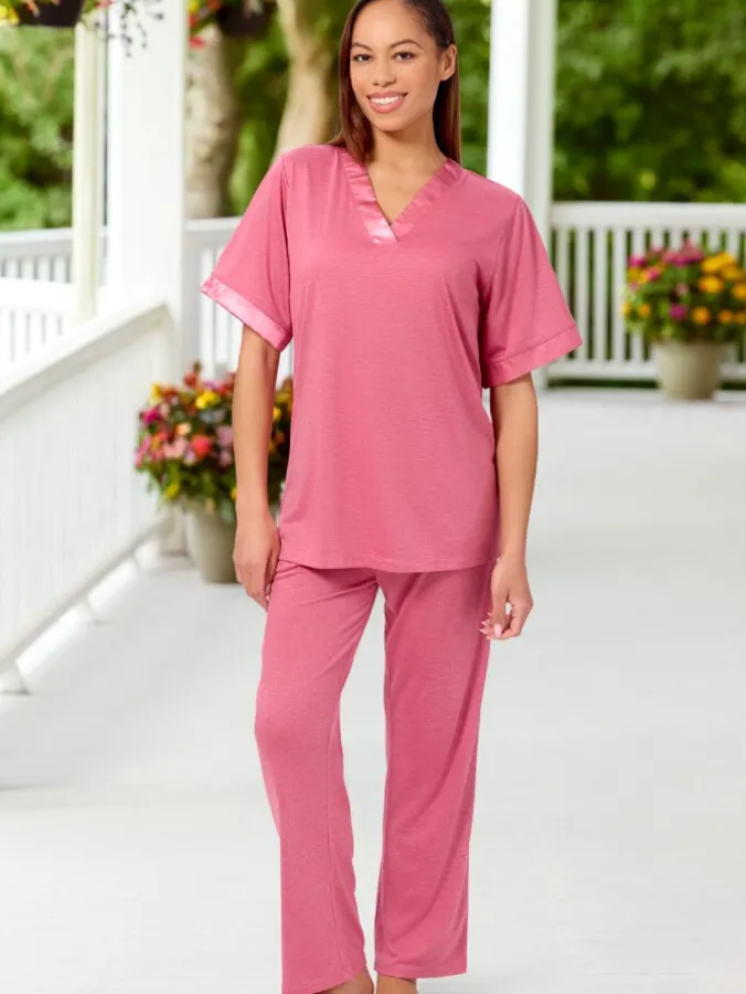 Ella Simone Satin Trim Silky Pajama Set