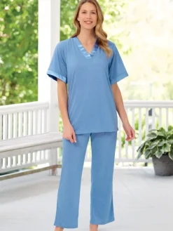 Ella Simone Satin Trim Silky Pajama Set