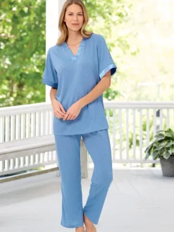 Ella Simone Satin Trim Silky Pajama Set