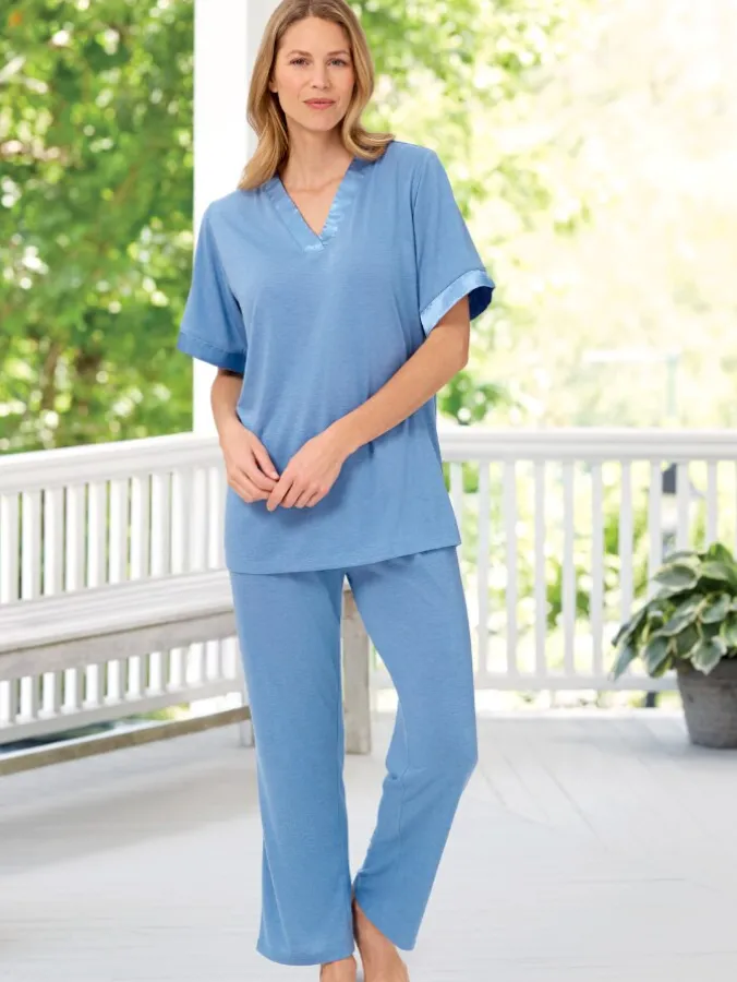 Ella Simone Satin Trim Silky Pajama Set