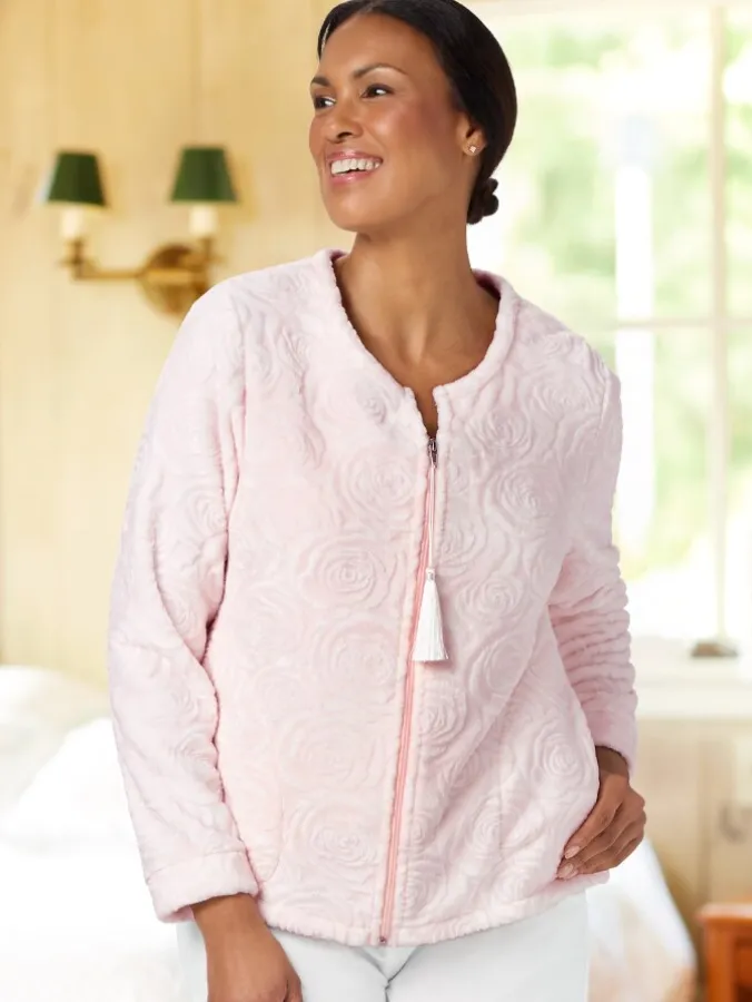 Ella Simone Sculpted Rose Fleece Bed Jacket