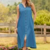 Ella Simone Sleeveless Cotton Denim Midi Dress