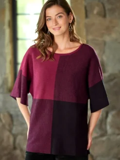 Ella Simone Soft Checks Dolman Short Sleeve Sweater