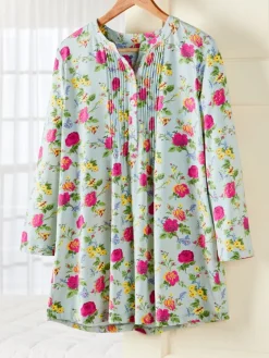 Ella Simone Soft Knit Floral Pintuck Cotton and Modal Tunic