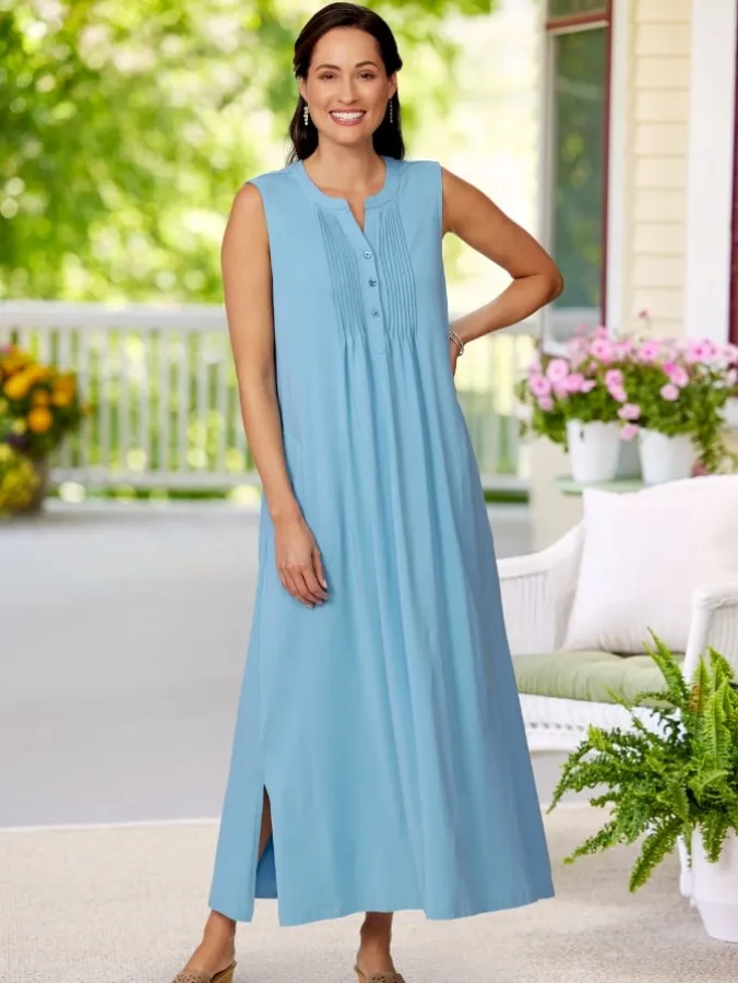 Ella Simone Stretch Knit Pintuck Cotton and Modal Maxi Dress