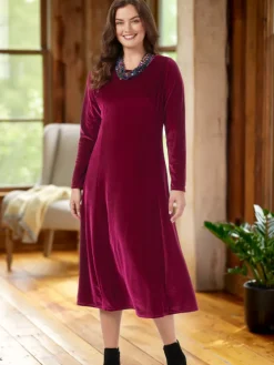 Ella Simone® Stretch-Velvet Dress With Scoop Neck
