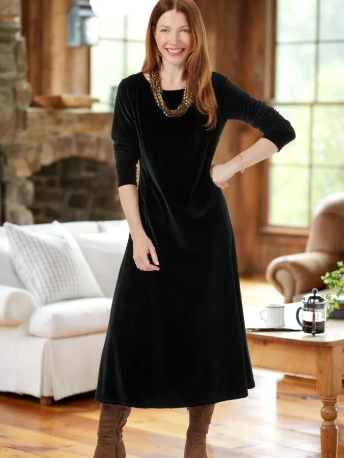 Ella Simone® Stretch-Velvet Dress With Scoop Neck