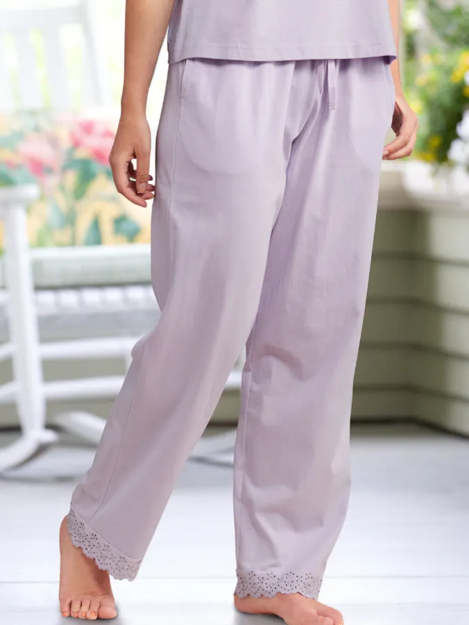 Ella Simone Sweet Eyelet Lace Cotton Knit Pajama Pants