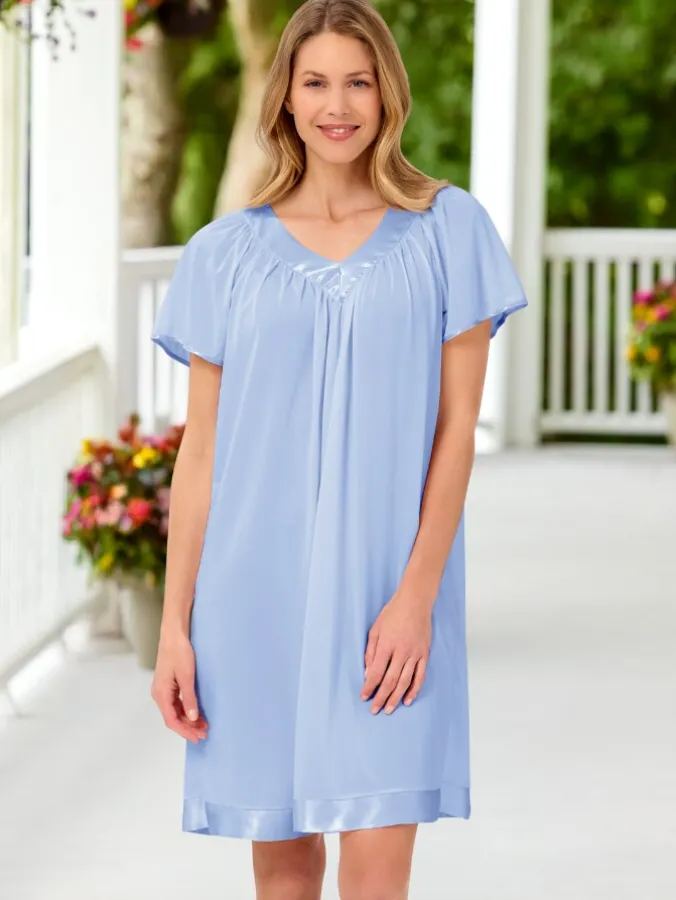 Ella Simone Touch of Satin Nylon Tricot Short Nightgown