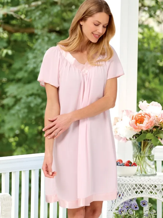 Ella Simone Touch of Satin Nylon Tricot Short Nightgown