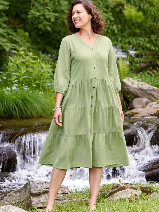 Ella Simone Triple-Tier Cotton Gauze Midi Dress