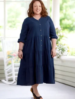 Ella Simone Triple-Tier Cotton Gauze Midi Dress
