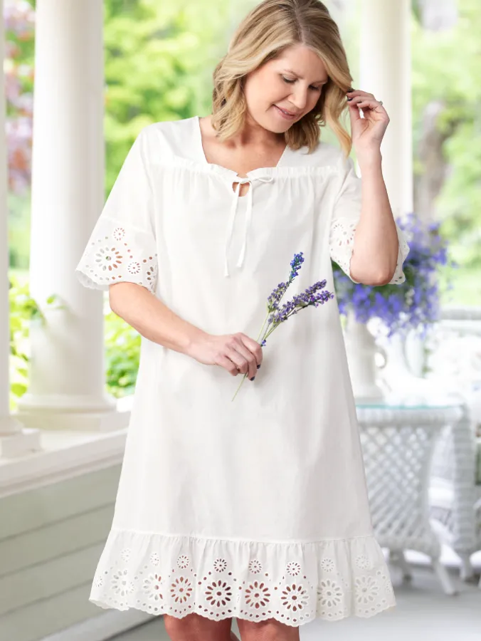 Ella Simone White Eyelet Cotton Lawn Nightgown