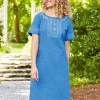 Embroidered A-Line Cotton Knit Dress