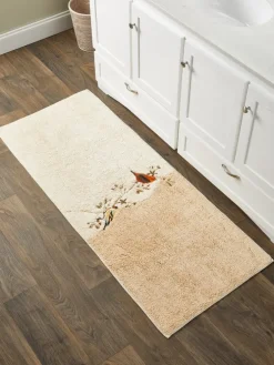 Embroidered Birds Two-Tone Tufted Cotton Bath Rug