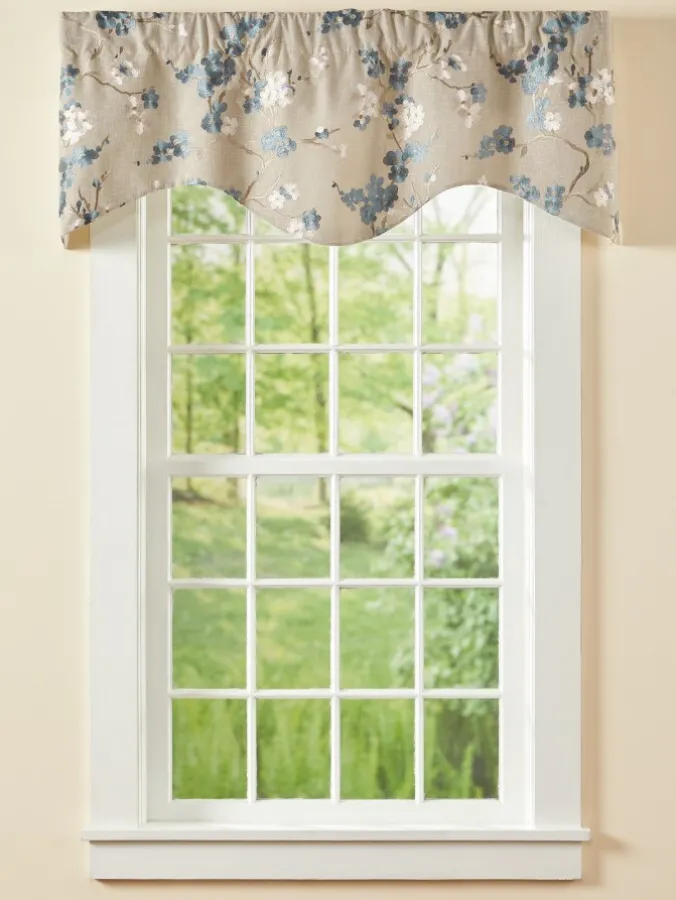 Embroidered Blossoms M-Shaped Rod Pocket Valance