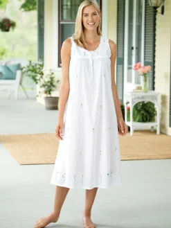 Embroidered Flowers Cotton Nightgown