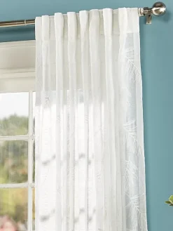 Embroidered Leaves Sheer Rod Pocket Panel With Back Tabs