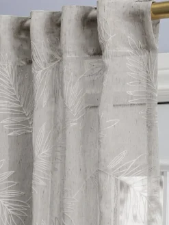Embroidered Leaves Sheer Rod Pocket Patio Panel With Back Tabs