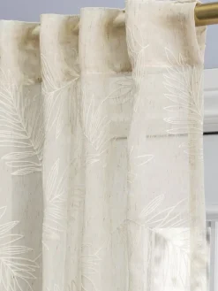 Embroidered Leaves Sheer Rod Pocket Patio Panel With Back Tabs