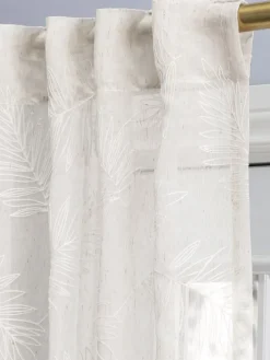 Embroidered Leaves Sheer Rod Pocket Patio Panel With Back Tabs