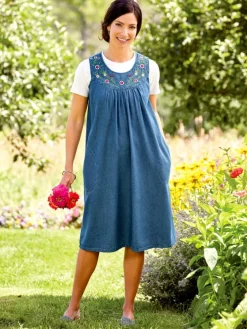 Embroidered Sleeveless Denim Muumuu