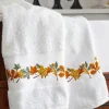 Falling Leaves Embroidered Hand Towel, Set of 2