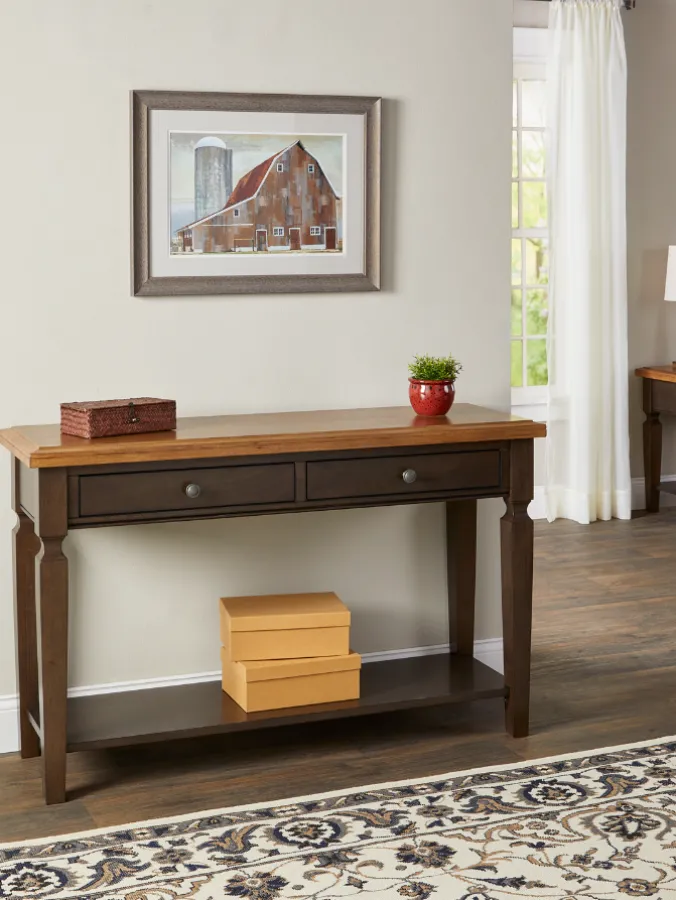 Farmhouse Turned Leg Wood Console Table