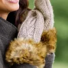 Faux Fur Cable-Knit Mittens