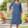 Floral Blossoms Print Pleated Knit Dress