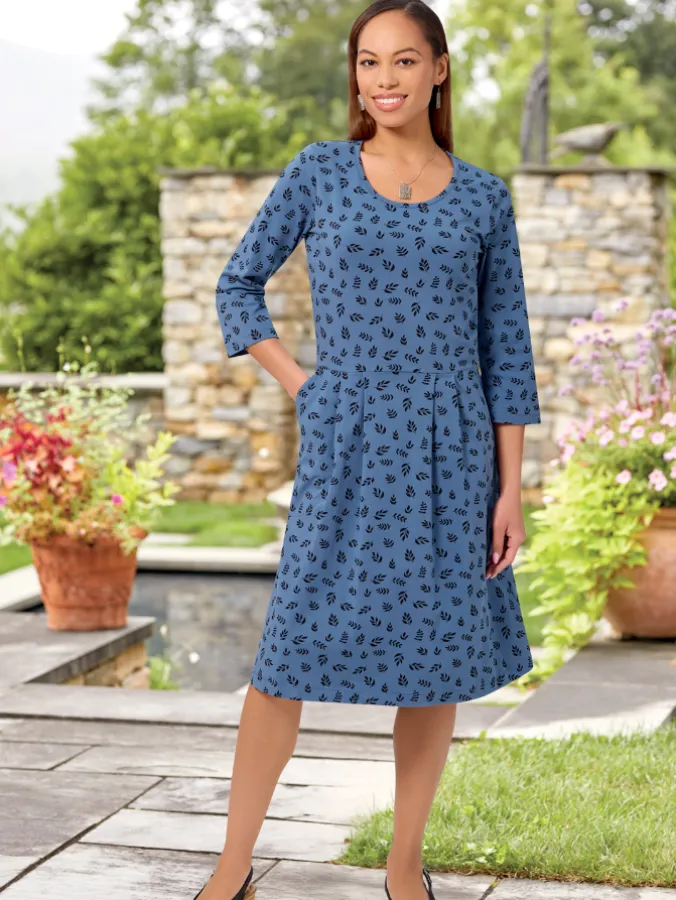 Floral Blossoms Print Pleated Knit Dress