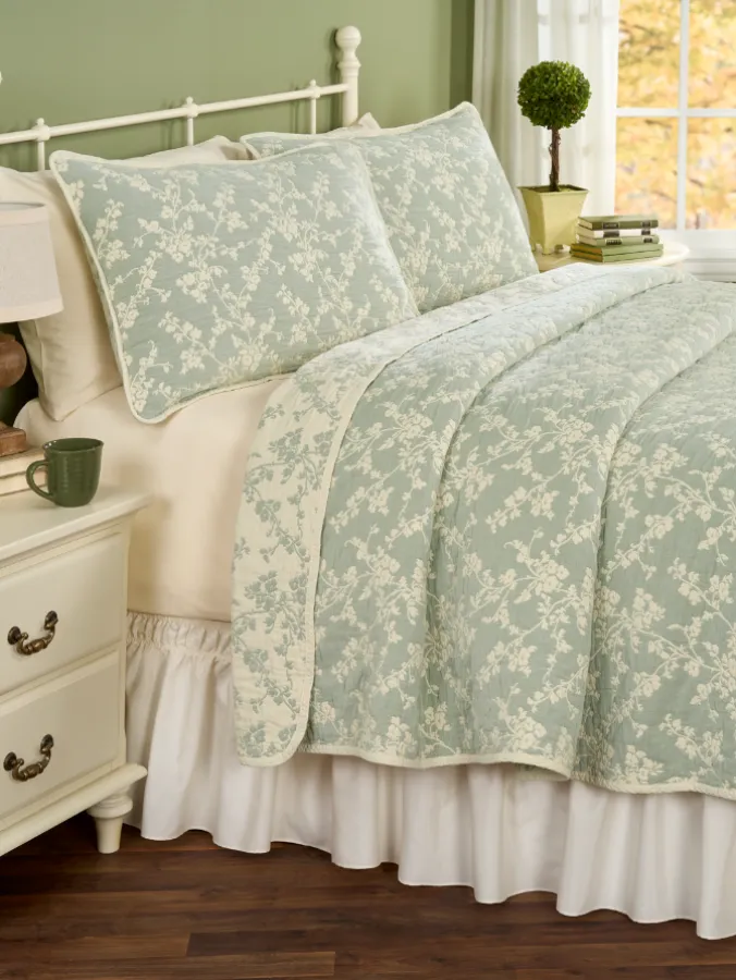 Floral Blossoms Reversible Coverlet or Pillow Sham