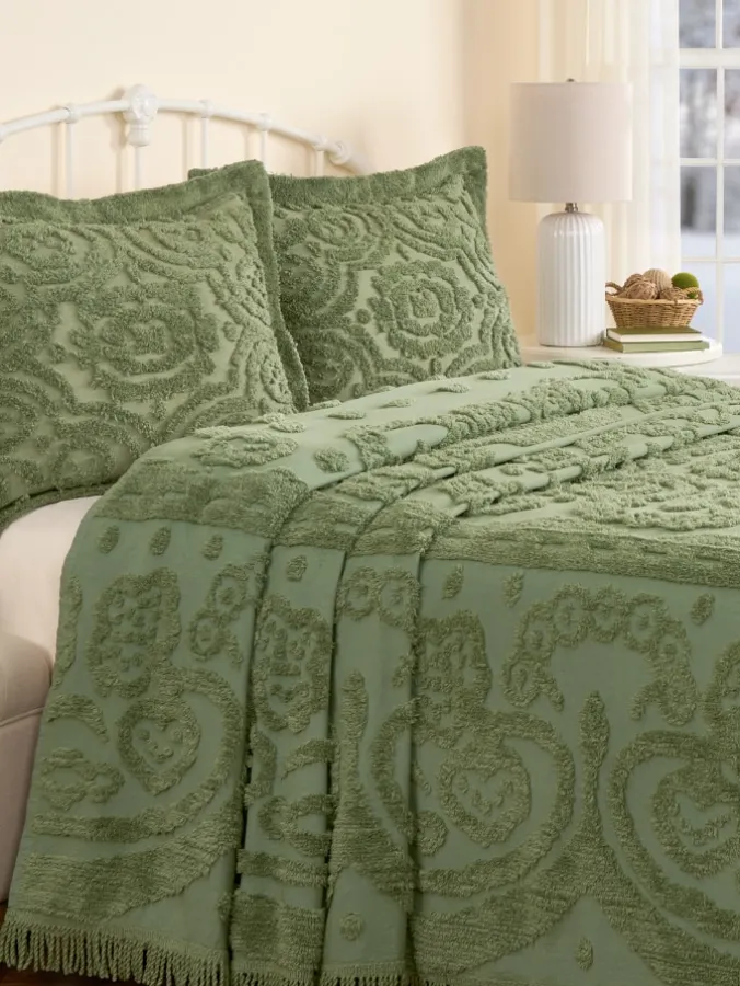 Floral Chenille Bedspread or Pillow Sham