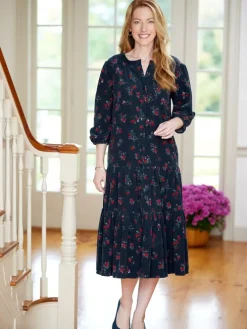Floral Corduroy Tiered Dress