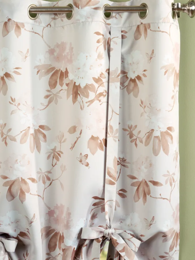 Floral Supreme Room Darkening Grommet Top Tie-Up Curtain Panel by Country Curtains®