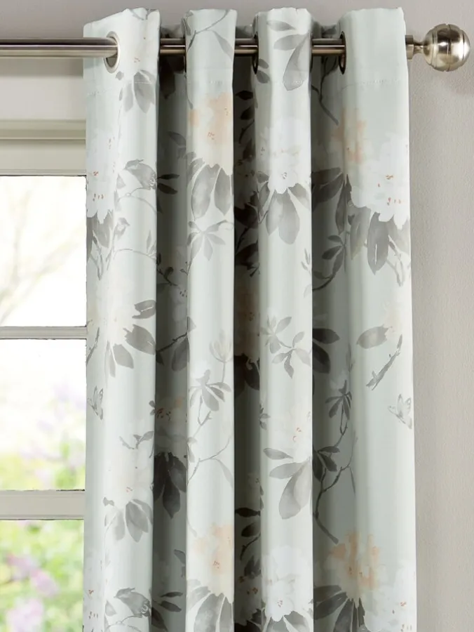 Floral Supreme Room Darkening Grommet Top Short Curtain Panel With Pull Wand
