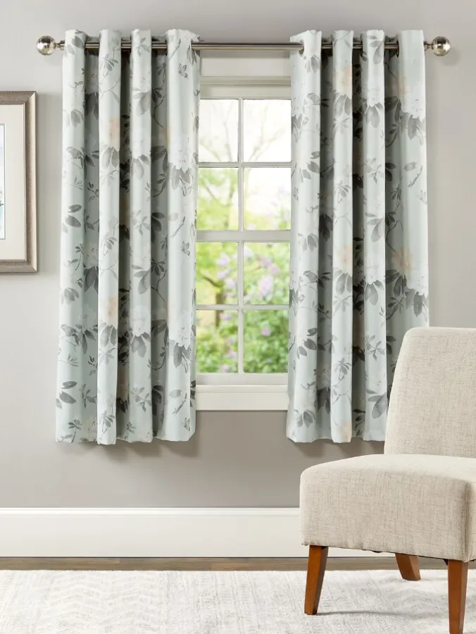 Floral Supreme Room Darkening Grommet Top Short Curtain Panel With Pull Wand
