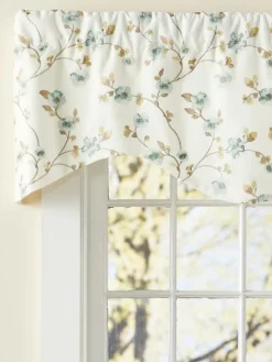 Floral Vine Embroidered Lined Rod Pocket M-Shaped Valance