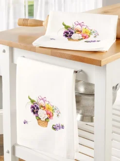 Flower Basket Cotton Flour Sack Towel, Set of 2