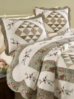 Flower Patch Embroidered Patchwork Quilt or Pillow Sham Pair