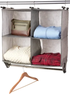 Four-Shelf Hanging Closet Organizer With Garment Rod