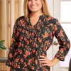 Fresh Floral Cotton Pintuck Tunic Top