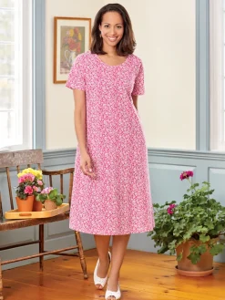 Fresh Florals Cotton Knit A-Line Midi Dress