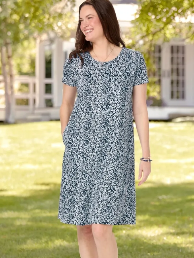 Fresh Florals Cotton Knit A-Line Midi Dress