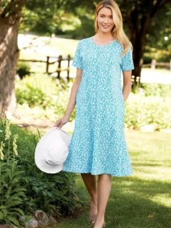 Fresh Florals Cotton Knit A-Line Midi Dress
