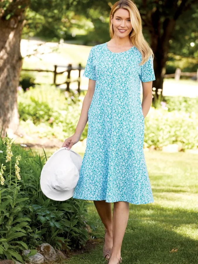 Fresh Florals Cotton Knit A-Line Midi Dress