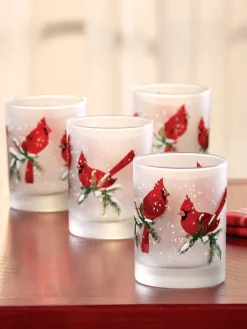 Frosted Red Cardinal Double Old-Fashioned Glasses, Set of 4
