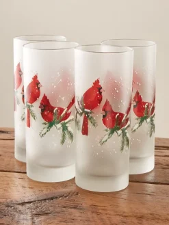 Frosted Red Cardinal Highball Glasses, Set of 4