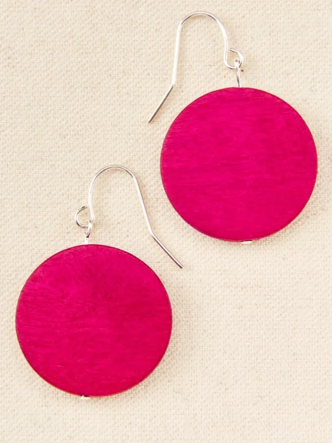 Fuchsia Wood Circle Drop Earrings